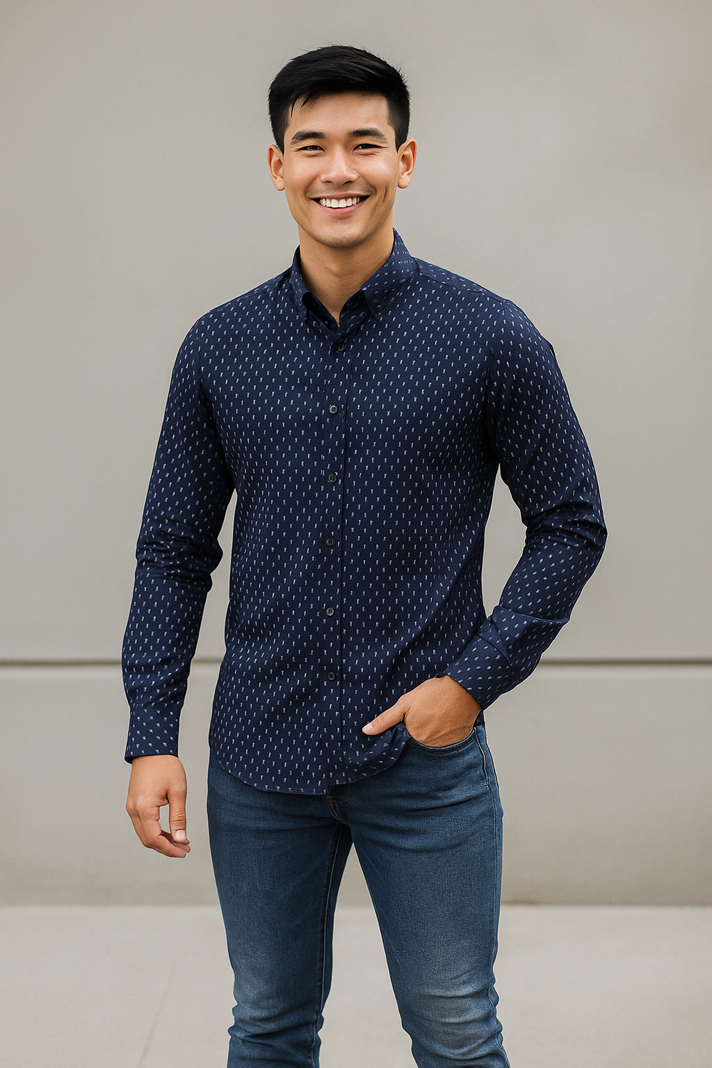 Sơ mi nam chấm bi x.đen SD098