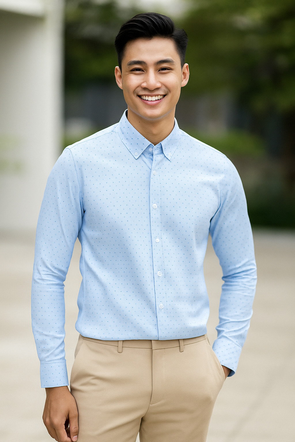 Sơ mi nam chấm bi xanh nhạt SD091