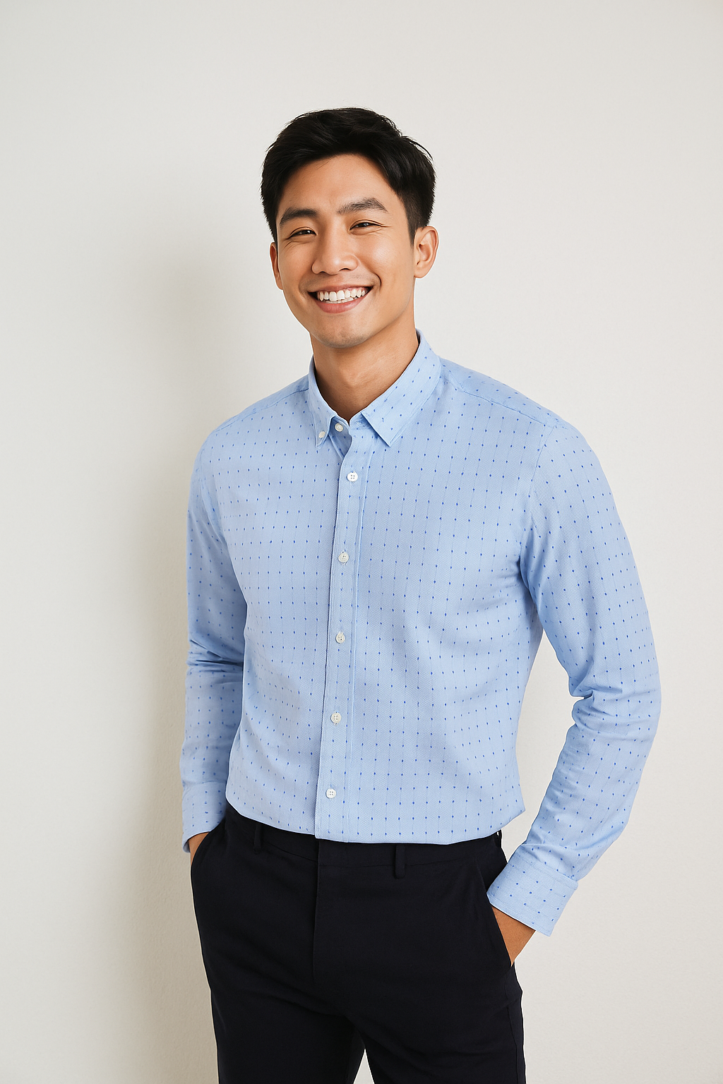 Sơ mi nam chấm bi xanh nhạt SD091