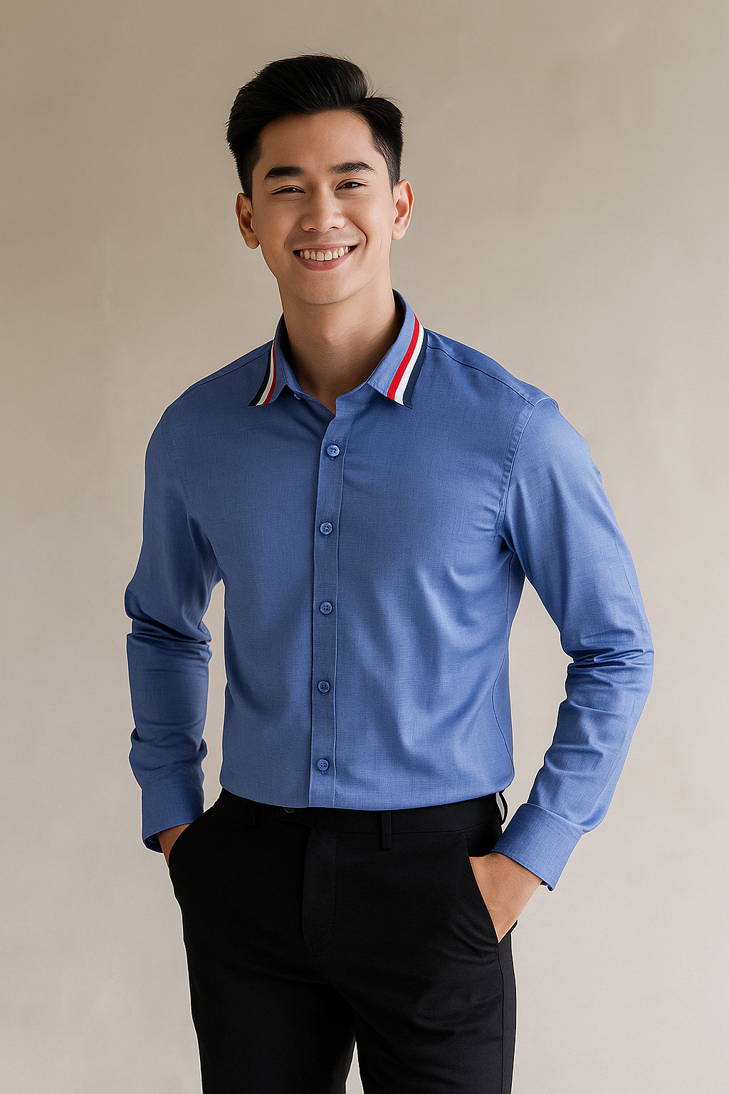 Sơ mi nam phối viền xanh SD126