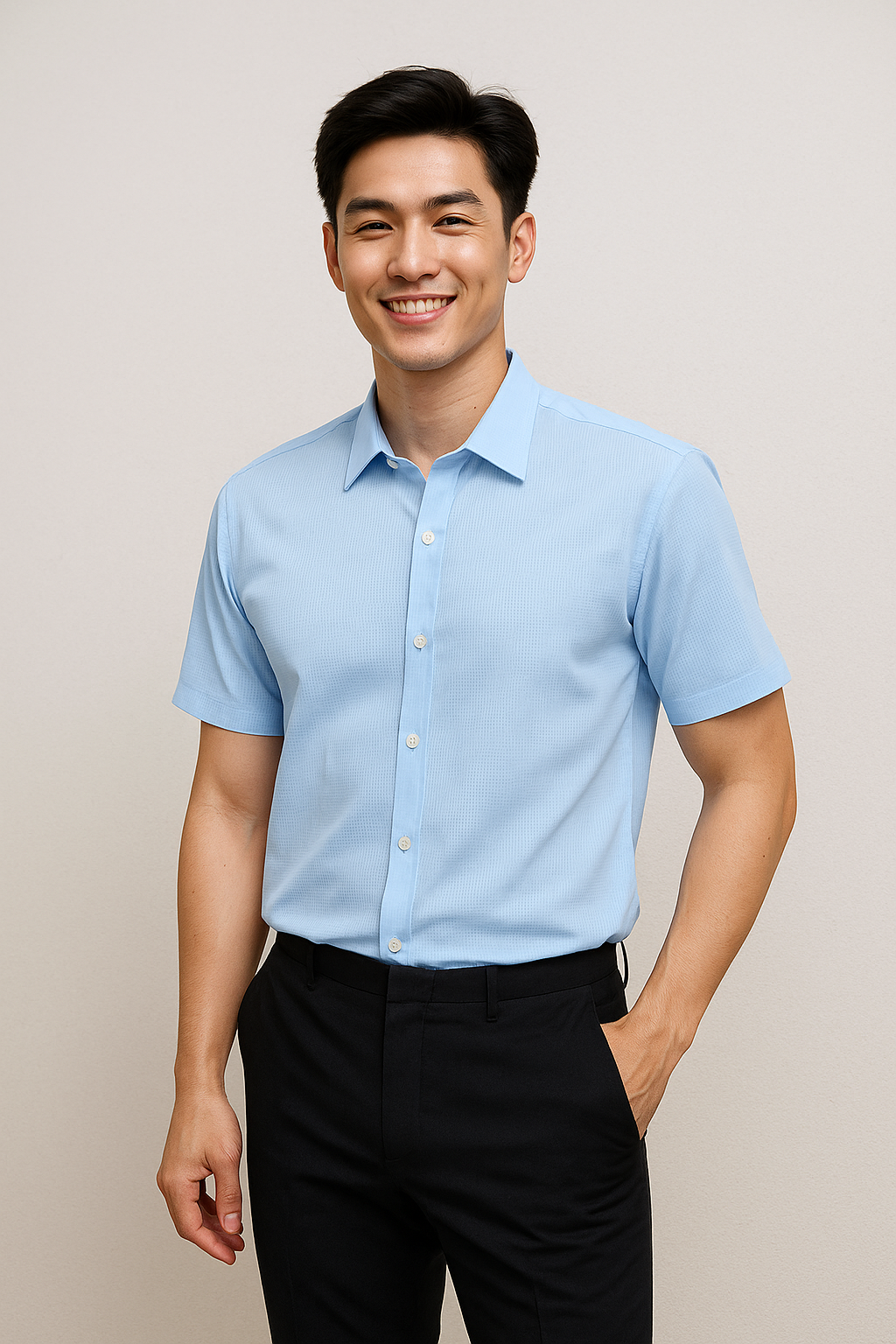Sơ mi ngắn tay trơn SNPM019-1