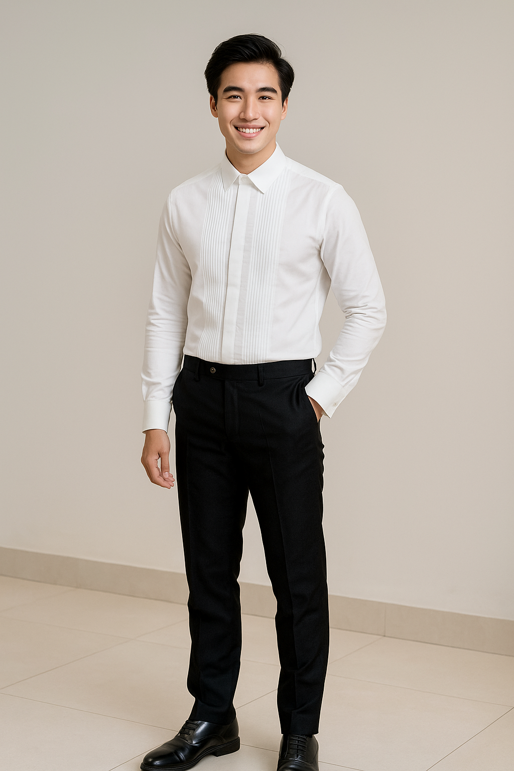 Sơ mi trắng xếp ly dọc 007-8025