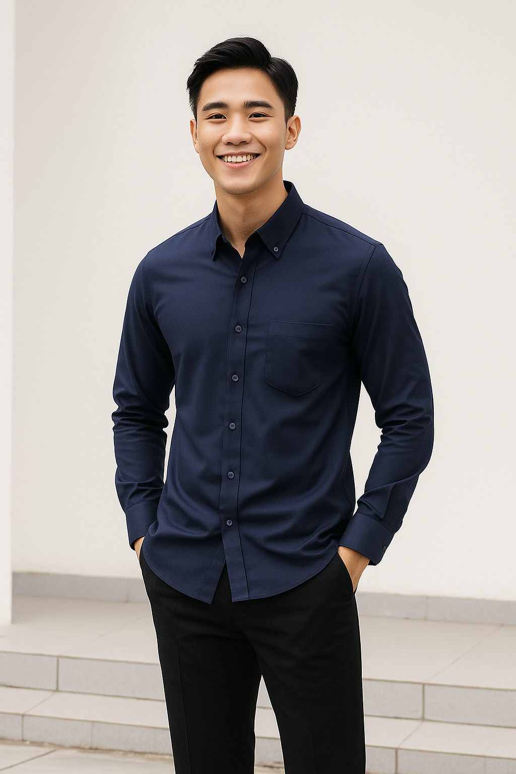 Sơ mi xanh đen túi ngực SD175