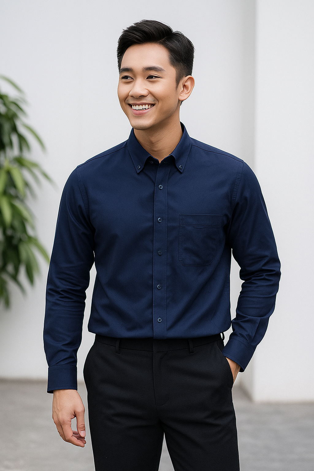 Sơ mi xanh đen túi ngực SD175
