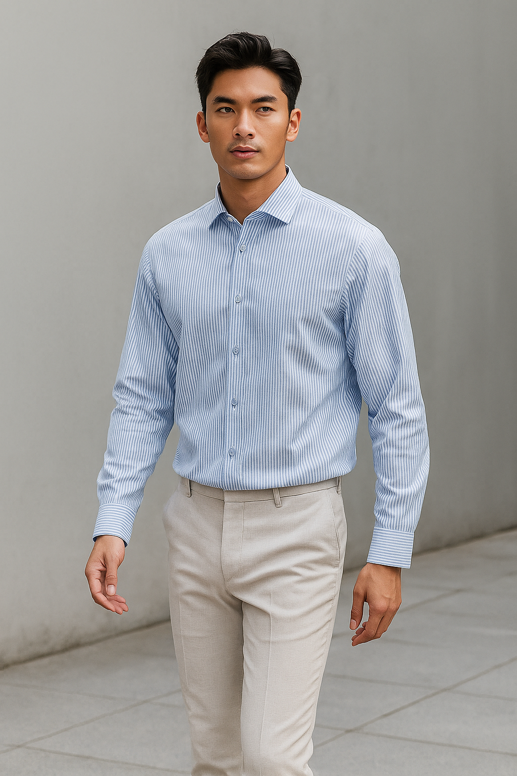 Sơ mi xanh sọc oxford 3.660.1-2