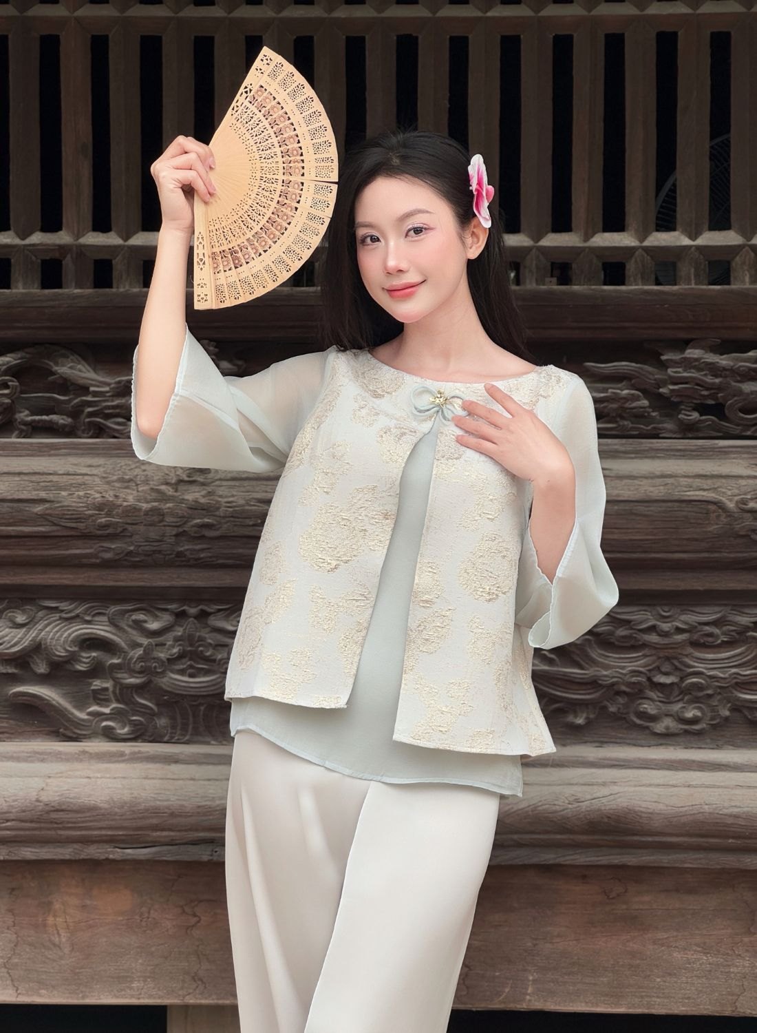 Set (Thanh Anh) Áo gấm tay lửng + Quần lụa đanh