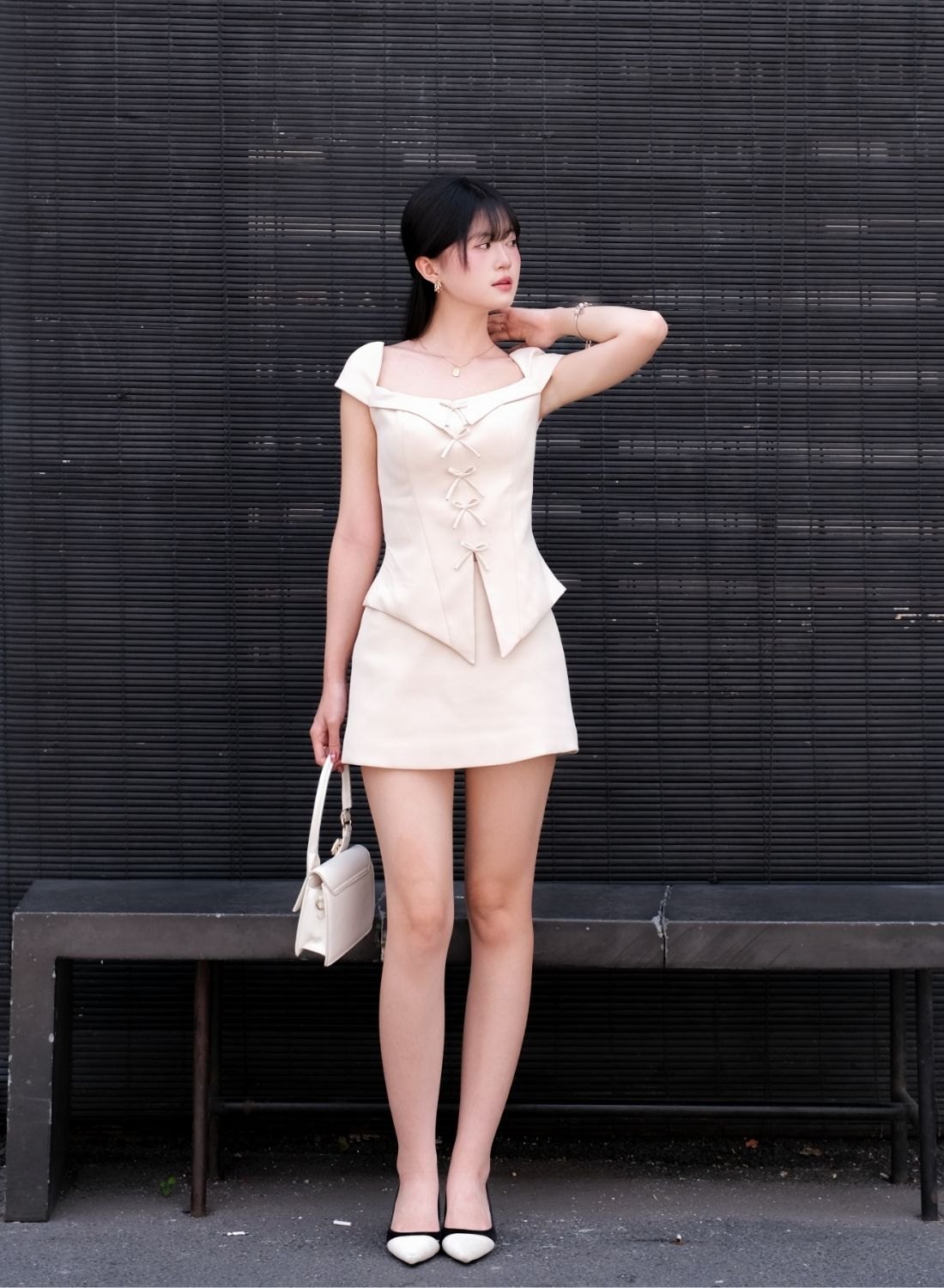 Set Áo nơ + chân váy chữ A