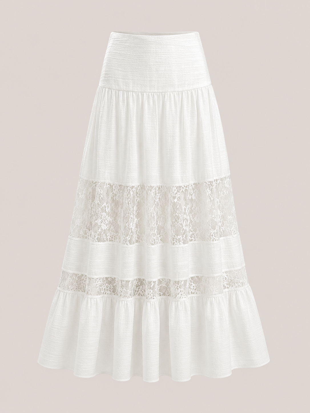VD003 | Chân Váy Maxi Tơ Đũi Phồng Phối Ren Bản To