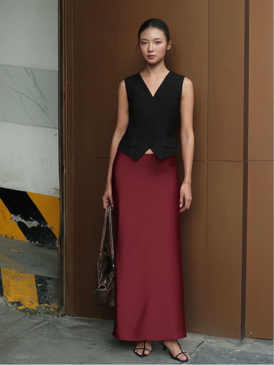 V006 | Chân Váy Lụa Basic Dáng Dài 2 Lớp Lụa Vân Gỗ