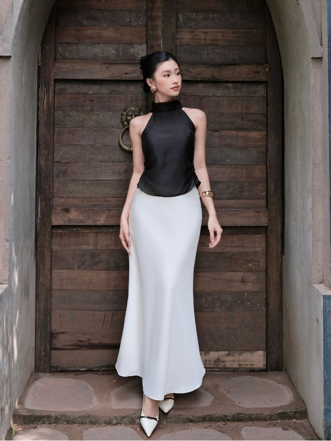 V006 | Chân Váy Lụa Basic Dáng Dài 2 Lớp Lụa Vân Gỗ