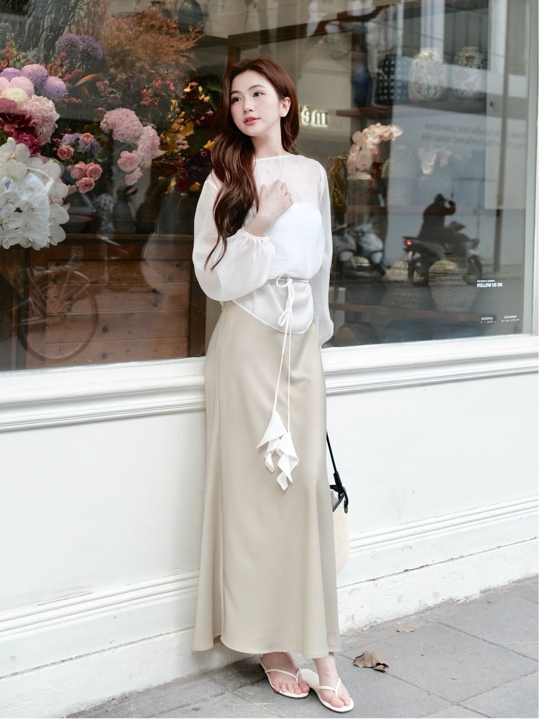V006 | Chân Váy Lụa Basic Dáng Dài 2 Lớp Lụa Vân Gỗ