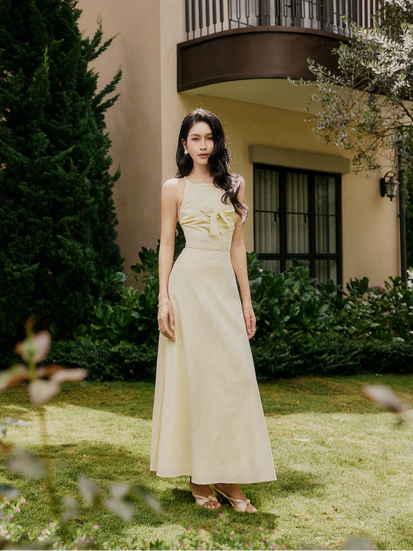 Đầm linen nơ ngực dáng dài La Boutique DD008-2608LAT