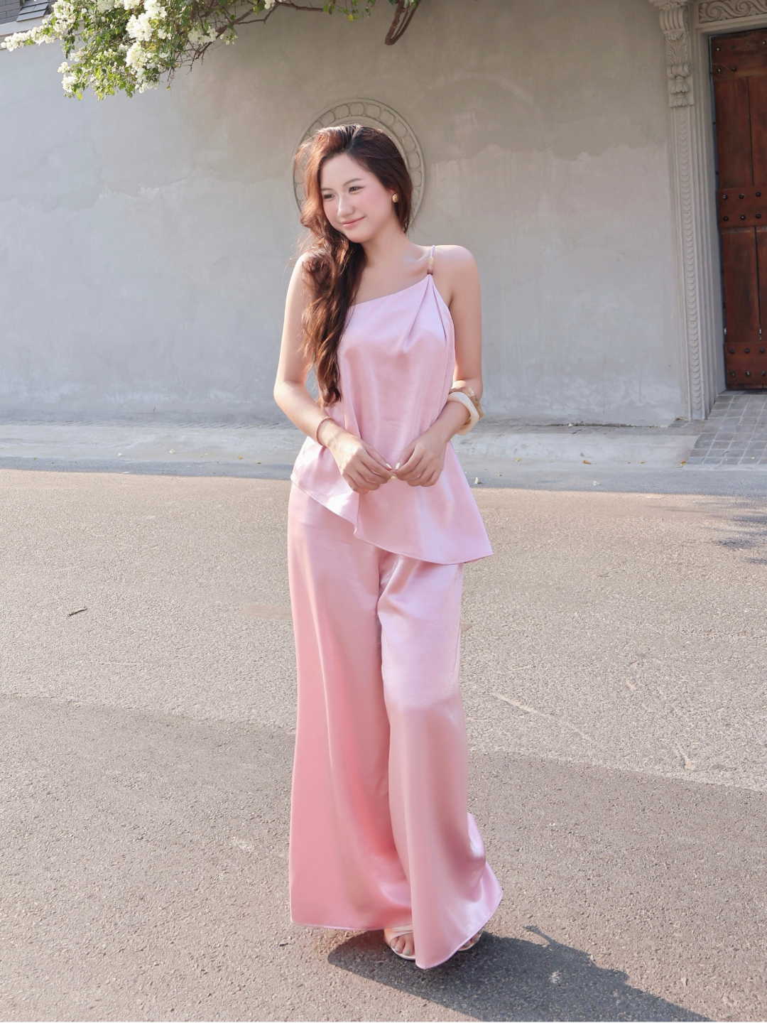 Set Lụa Cổ Chéo Xỏ Hạt Kèm Quần Lụa La Boutique
