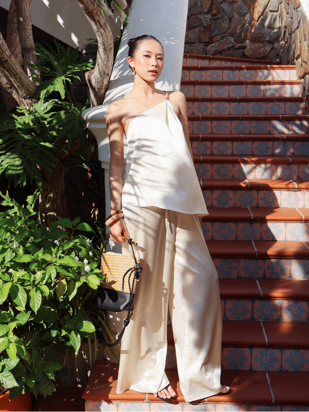 Set Lụa Cổ Chéo Xỏ Hạt Kèm Quần Lụa La Boutique