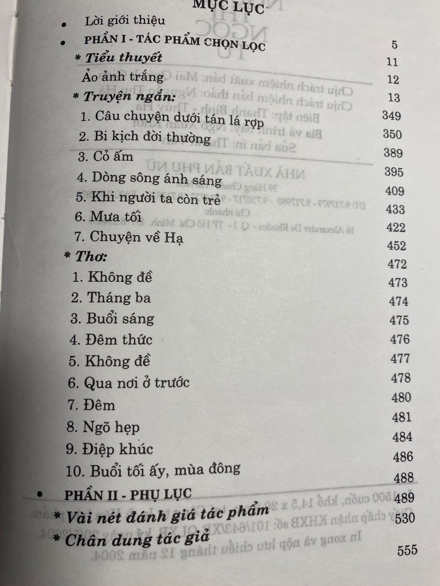 Nguyễn Thị Ngọc Tú tác phẩm chọn lọc và chân dung- bìa cứng -NXB Phụ Nữ 2004 -khổ 14,5x20,5cm, 554 trang