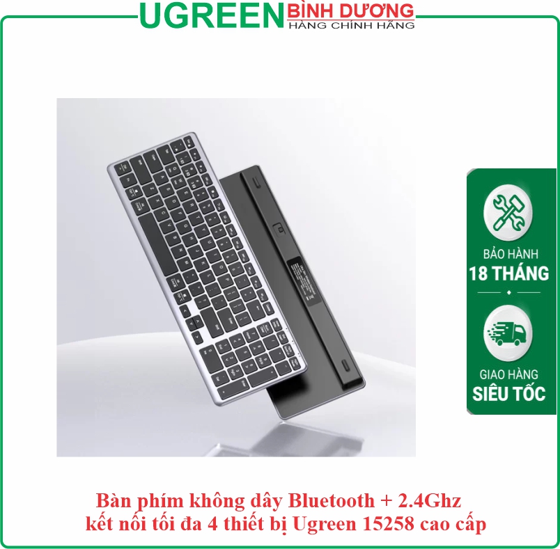 Bàn phím không dây 2,4Ghz+Bluetooth dùng cho máy tính, laptop màu đen Ugreen (15258)