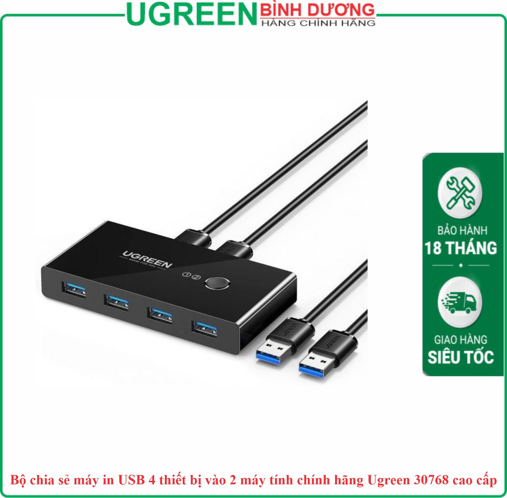 Hub chia 4 máy in ra 2 máy tính USB 3.0 Dài 1m Ugreen (30768)