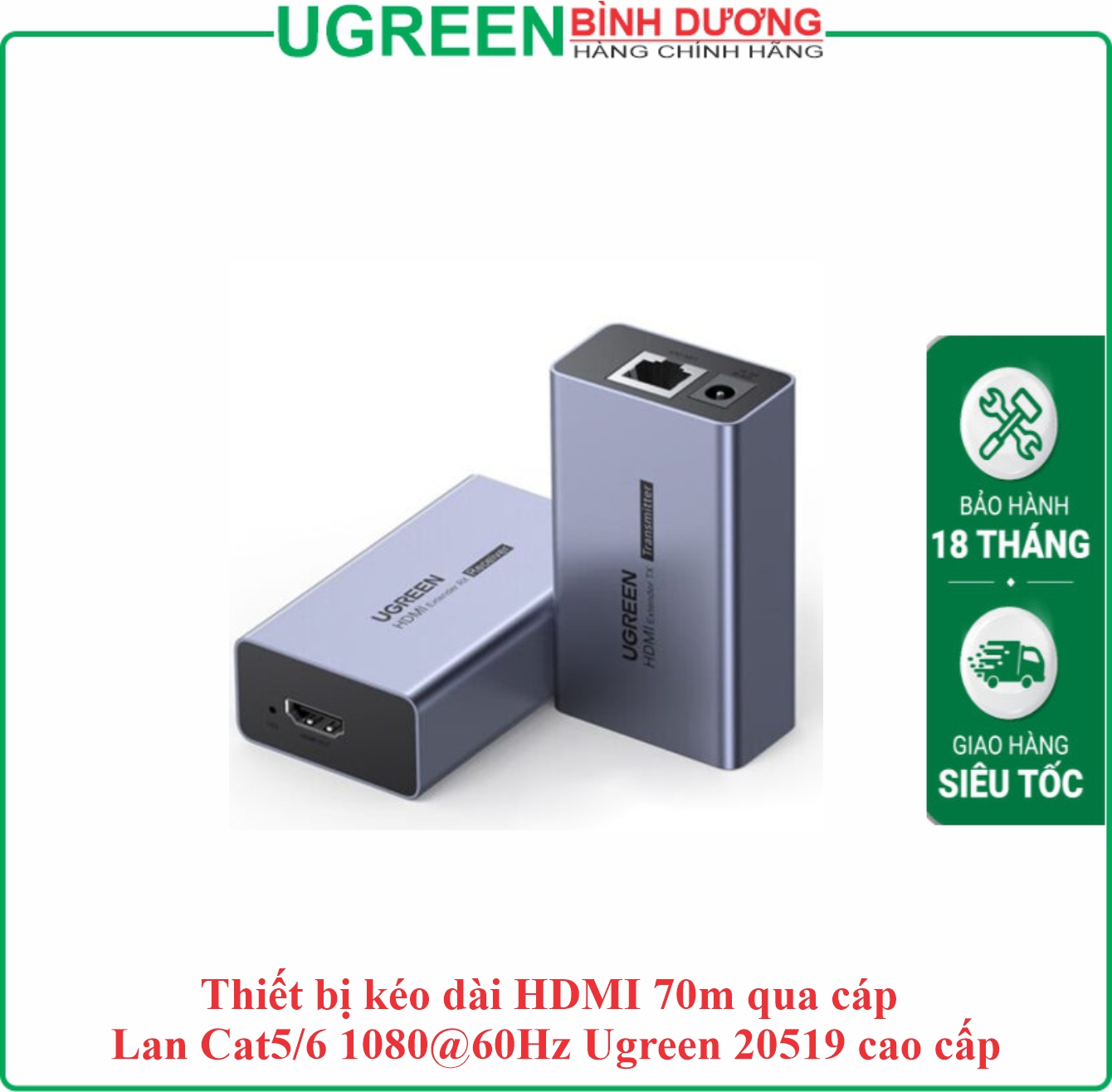 Bộ chuyển đổi HDMI qua cáp mạng Cat5e/6 (70m) hỗ trợ 1080p Ugreen (20519EU)