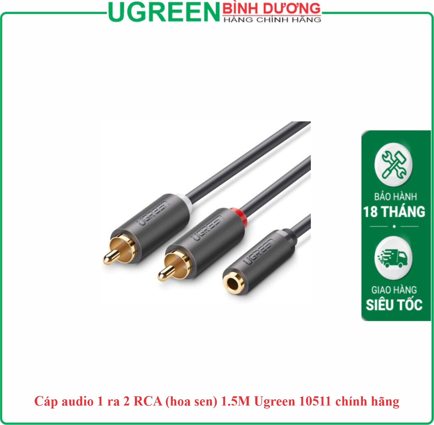 Cáp Audio 3.5 ra 2 bông sen 2RCA dài 1.5M Ugreen (10511)