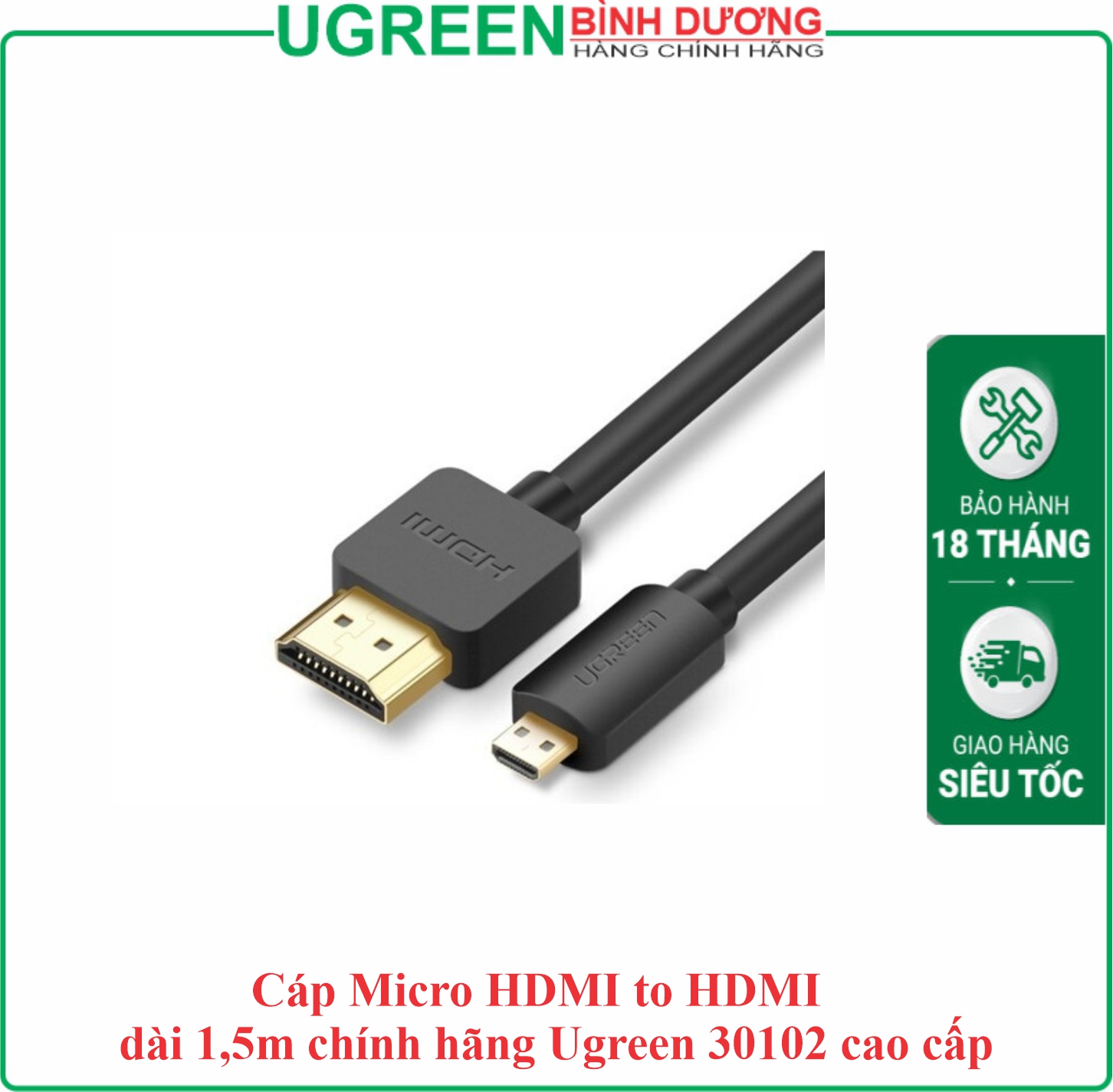 Cáp chuyển 2 chiều Micro HDMI To HDMI Hoặc HDMI To Micro HDMI dài 1.5M Ugreen (30102)