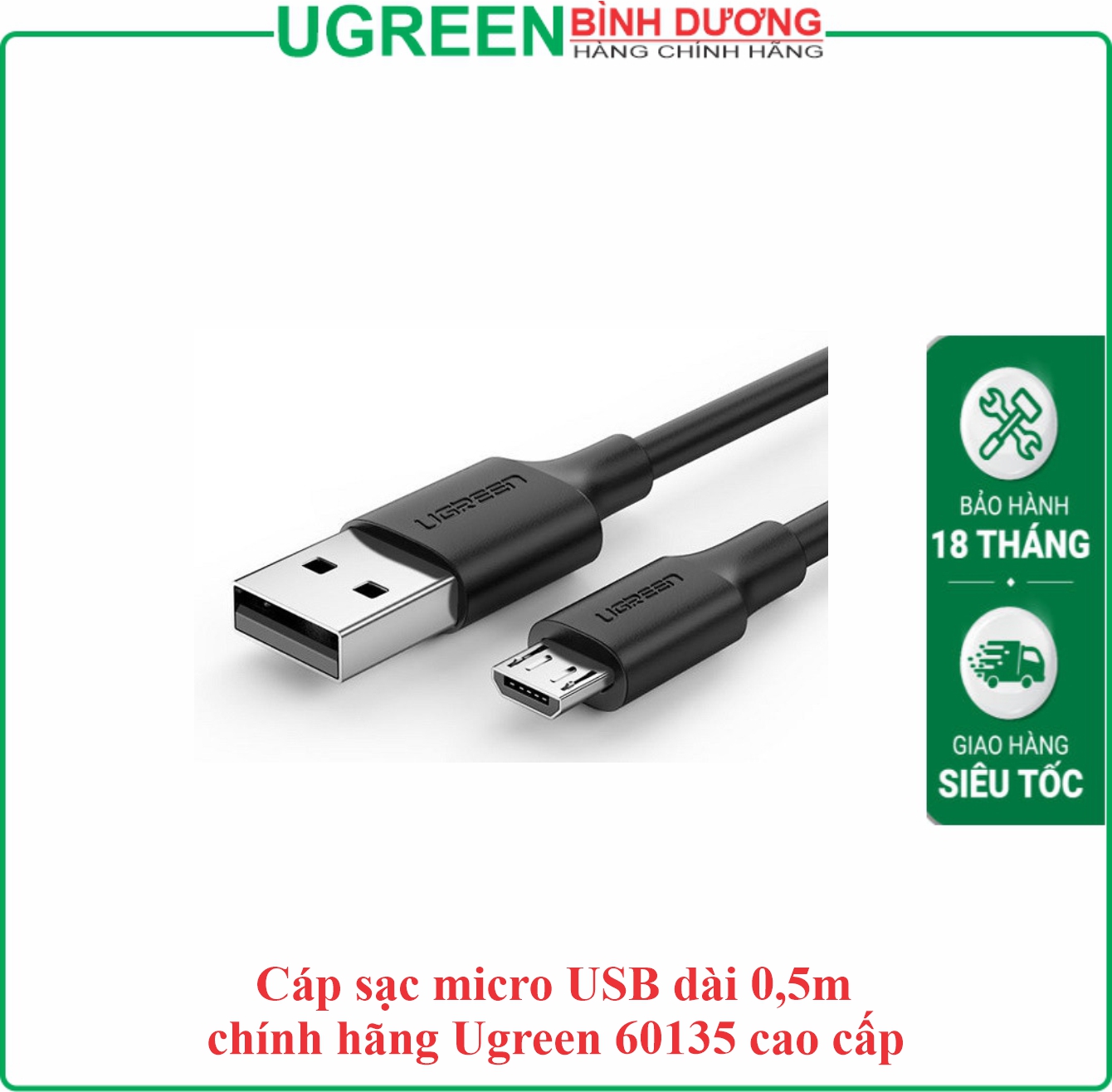 Cáp sạc & dữ liệu USB 2.0 to micro USB dài 0.5m Ugreen (60135)