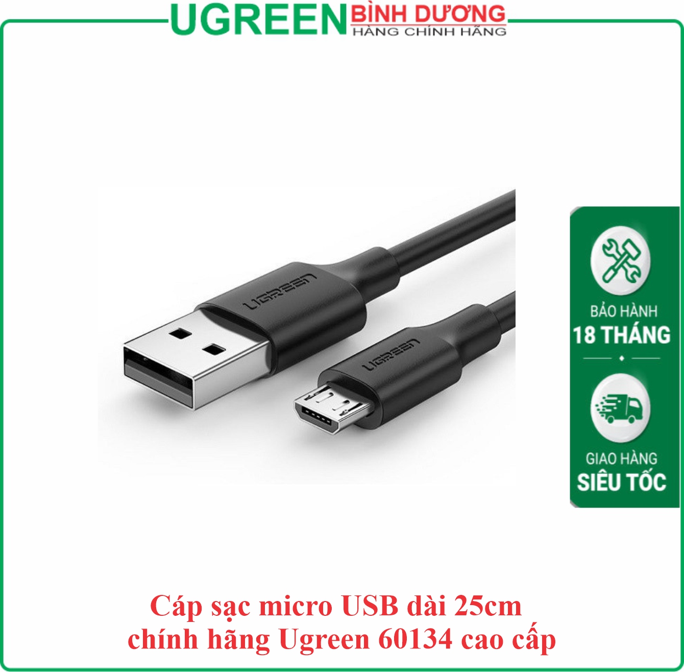 Cáp sạc & dữ liệu USB 2.0 sang micro USB dài 0.25M Ugreen (60134)