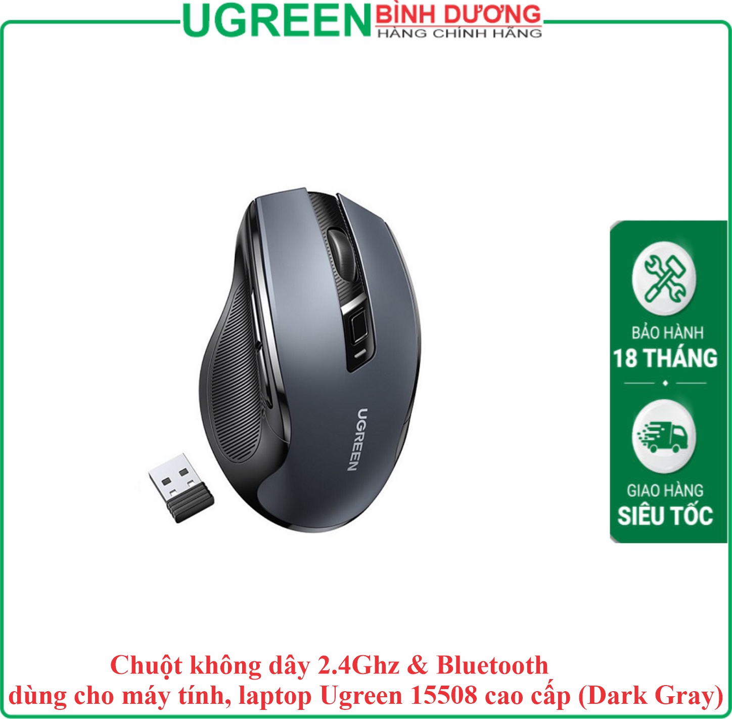 Chuột không dây 2.4Ghz & Bluetooth Silent màu đen xám Mu006 Ugreen (15508)