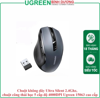 Chuột không dây dùng cho máy tính, laptop màu đen xám Ugreen (15063)