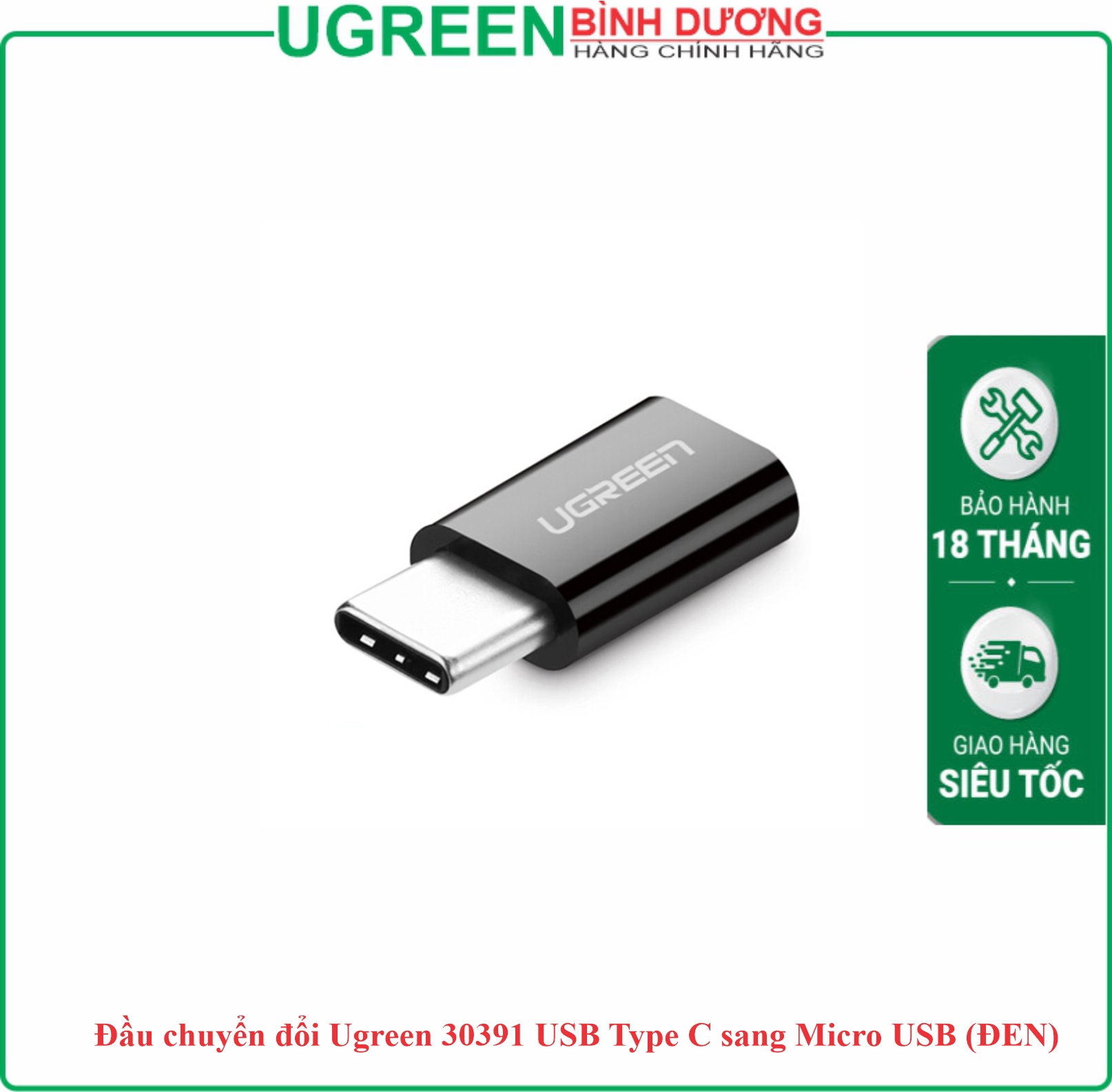 Đầu nối USB Type-C sang micro USB màu đen Ugreen (30391)