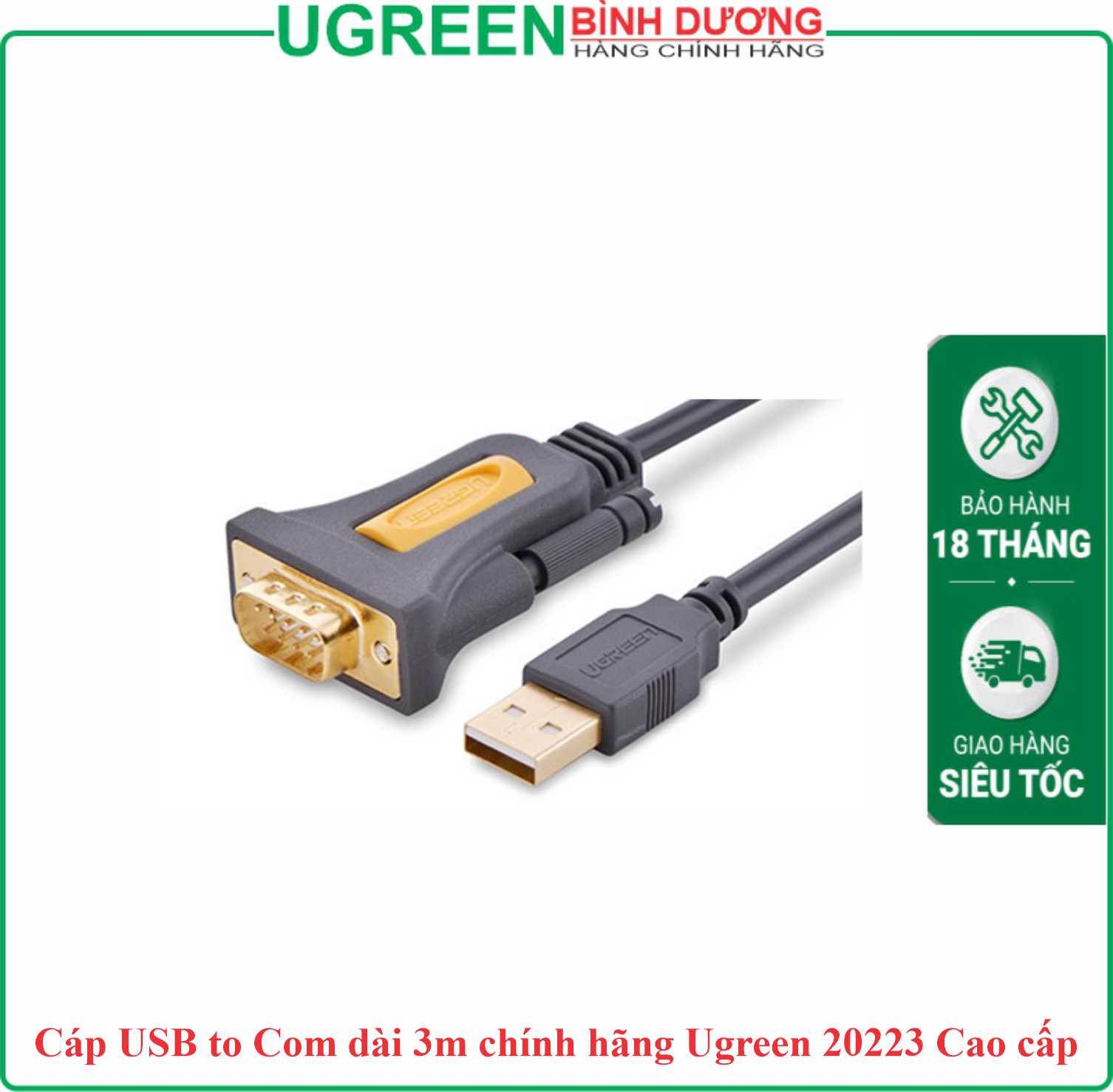 Cáp chuyển USB To COM 9 RS-232 đầu dương dài 3M Ugreen (20223)