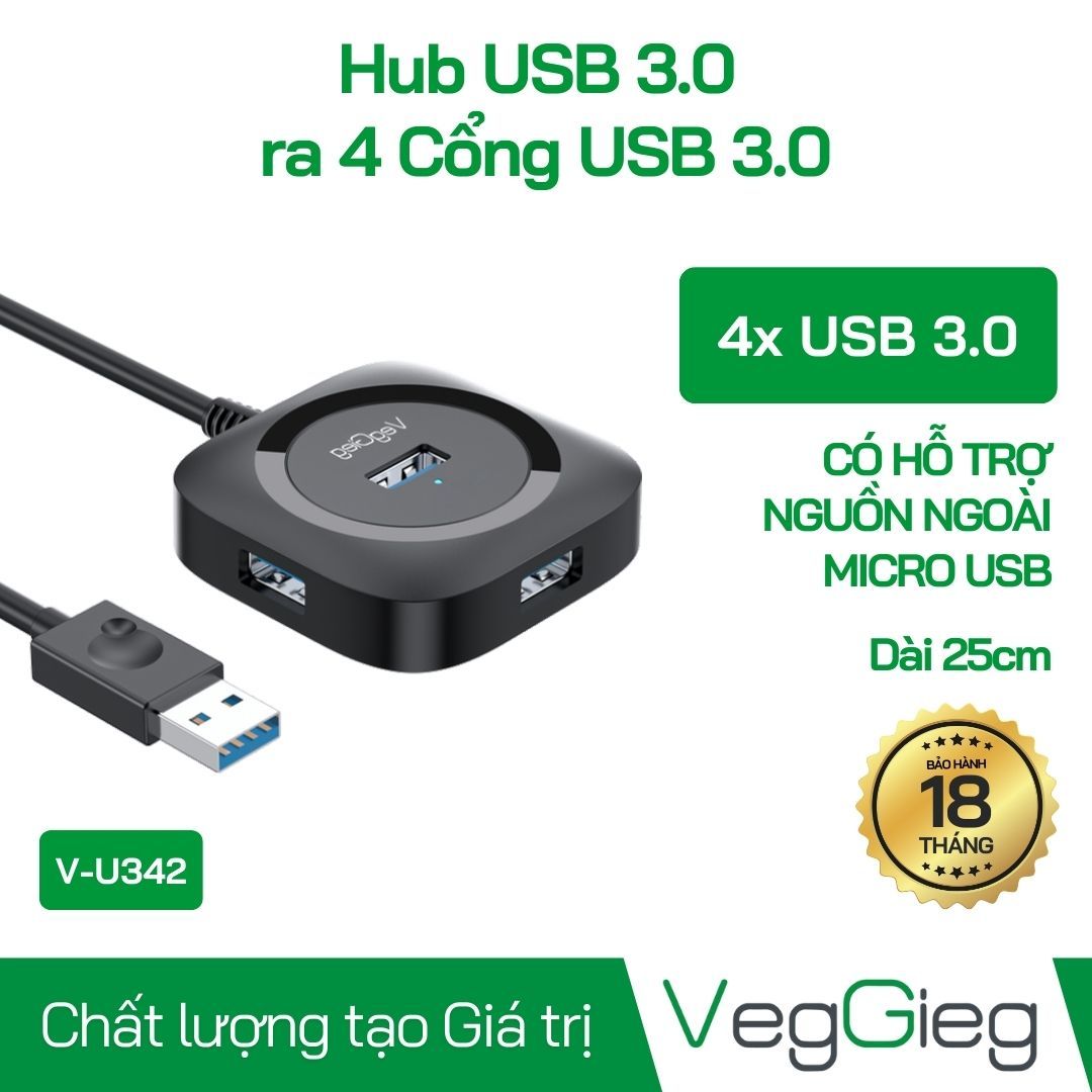 Hub USB 3.0 1 Ra 4 Cổng USB 3.0 dài 1M V-U342 Veggieg