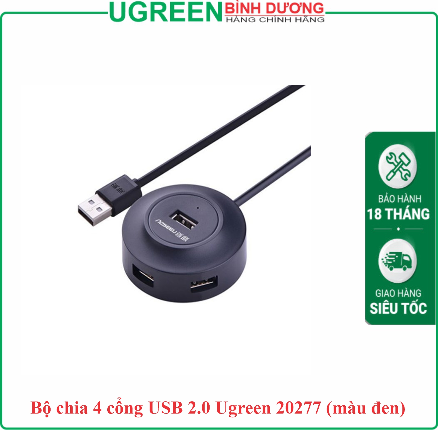 Hub chia USB 1 ra 4 cổng USB 2.0 Dài 1m màu đen Ugreen (20277)