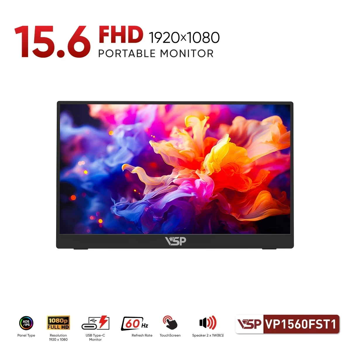 Màn Hình Di Động VSP VP1560FST1 15.6 inch - IPS - FHD - 60Hz - 5ms Màn Cảm Ứng ( USB C - Mini HDMI ) Tích Hợp Loa Bảo Hành 24 Tháng