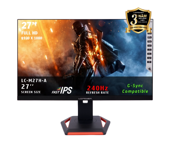 Màn Hình Phẳng Gaming LC POWER LC-M27H-A 27 inch - IPS - FHD - 240Hz - 1ms ( DP-HDMI ) Bảo Hành 36 Tháng