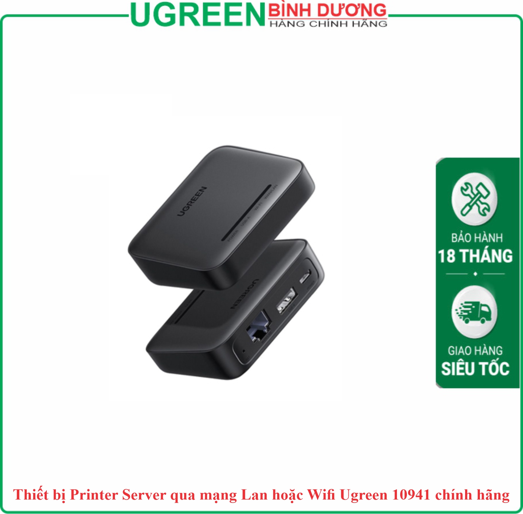 Thiết bị Printer Server In qua mạng Lan hoặc Wifi Ugreen 10941