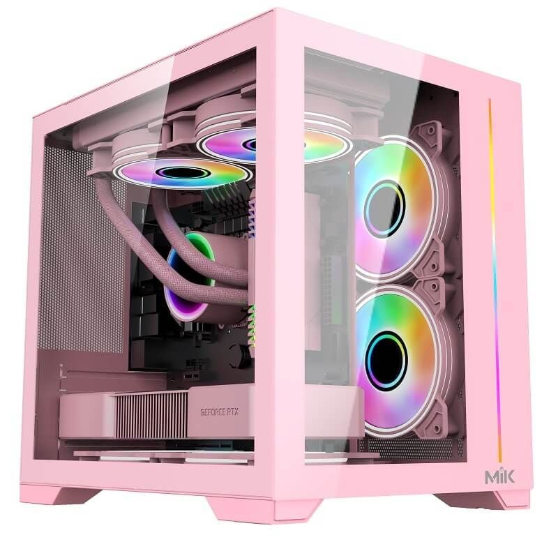 Vỏ Case Mik LV12 Mini Elite ( Chưa Kèm Fan ) M-ATX , AIO 240, Màu Hồng