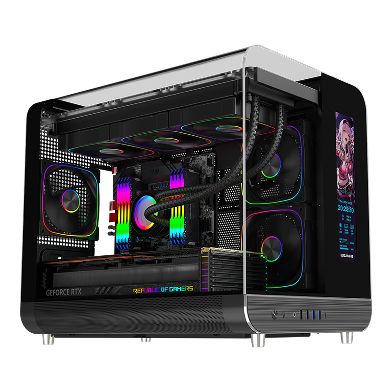 Vỏ case ES Gaming Aircraft 007 Ultra-Cool Display Kèm 3 Fan + Hub ARGB, M-ATX, AIO 360, Màu Đen