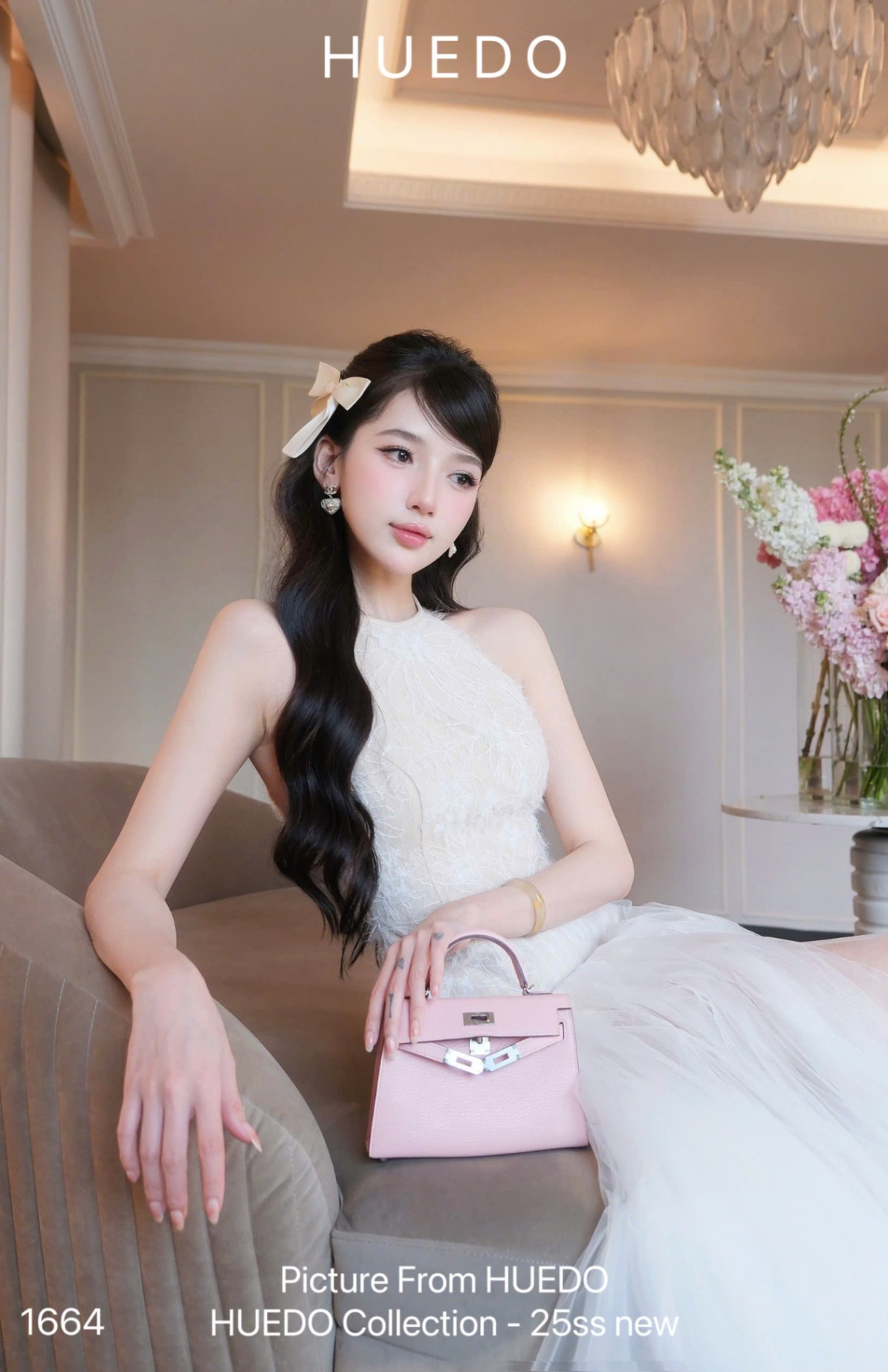 V1664 - ĐẦM REN HOA CV LƯỚI