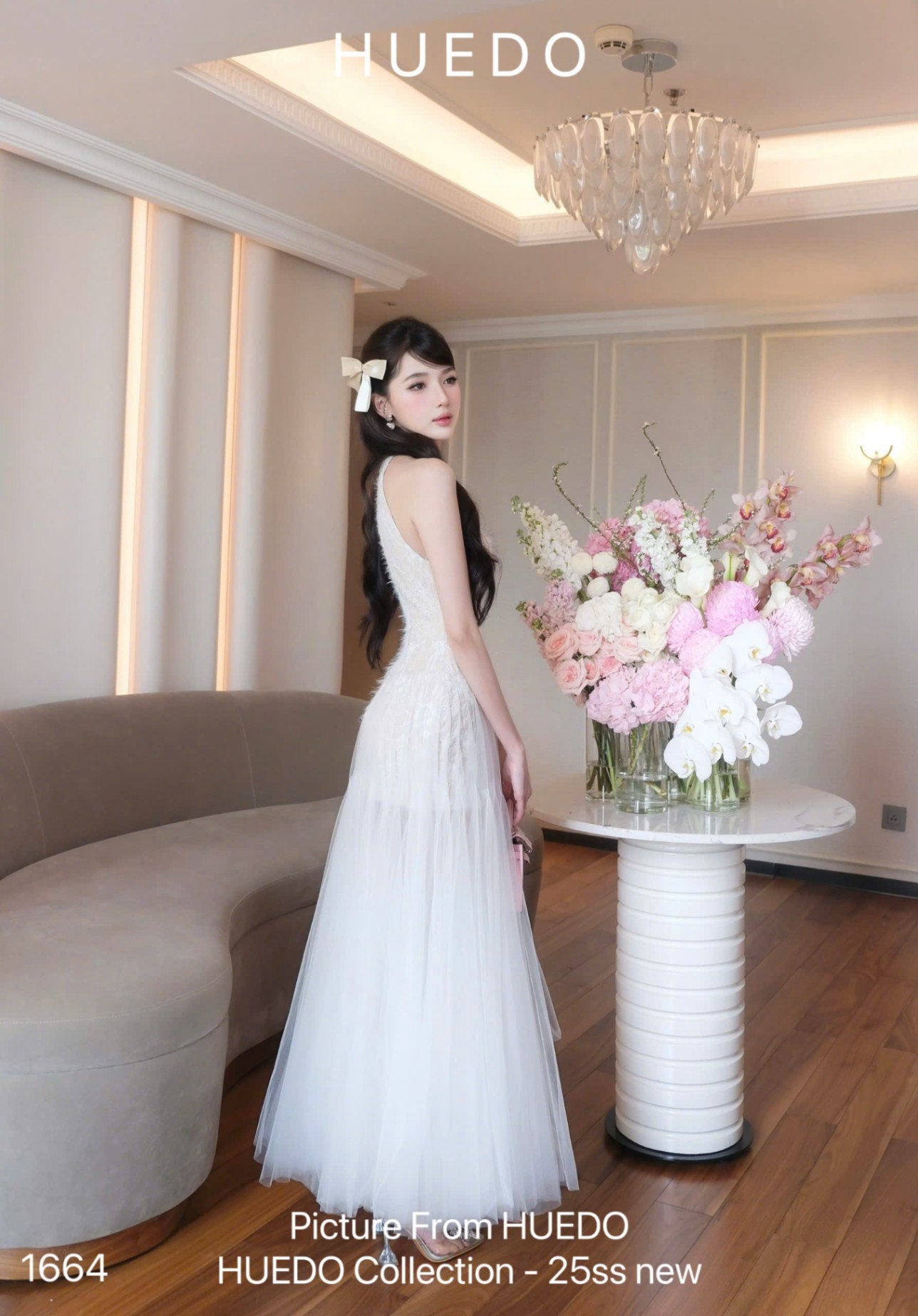 V1664 - ĐẦM REN HOA CV LƯỚI