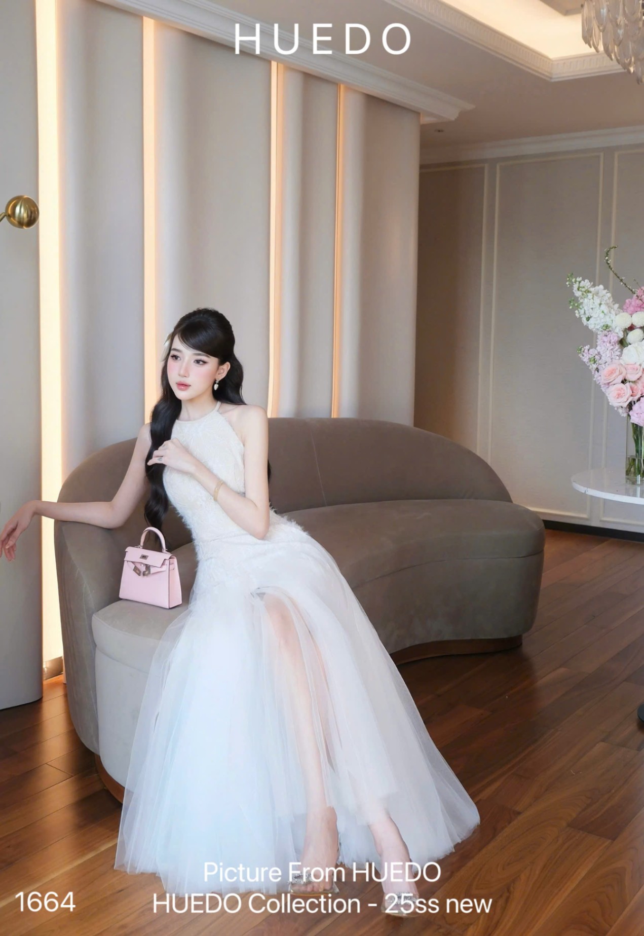 V1664 - ĐẦM REN HOA CV LƯỚI