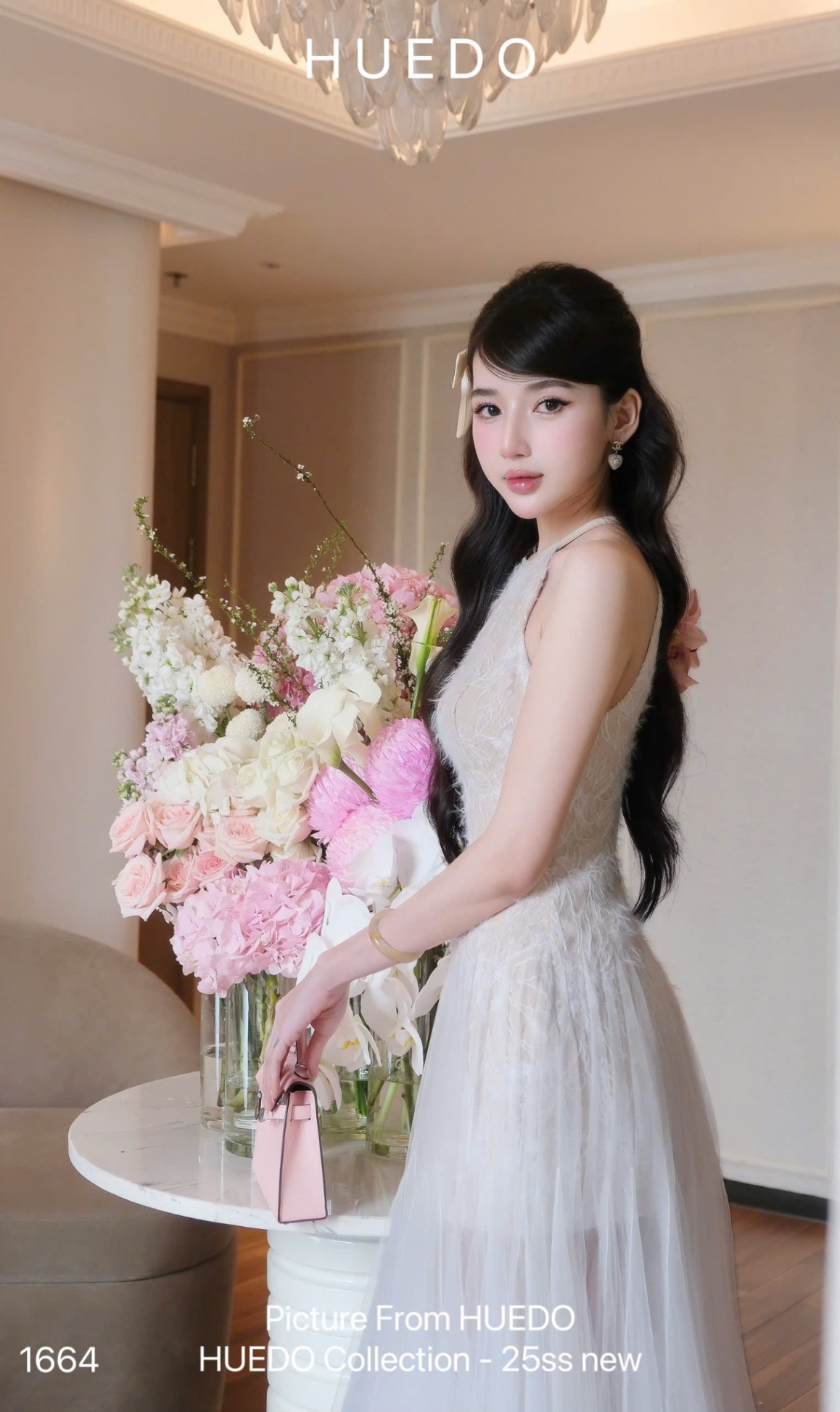 V1664 - ĐẦM REN HOA CV LƯỚI