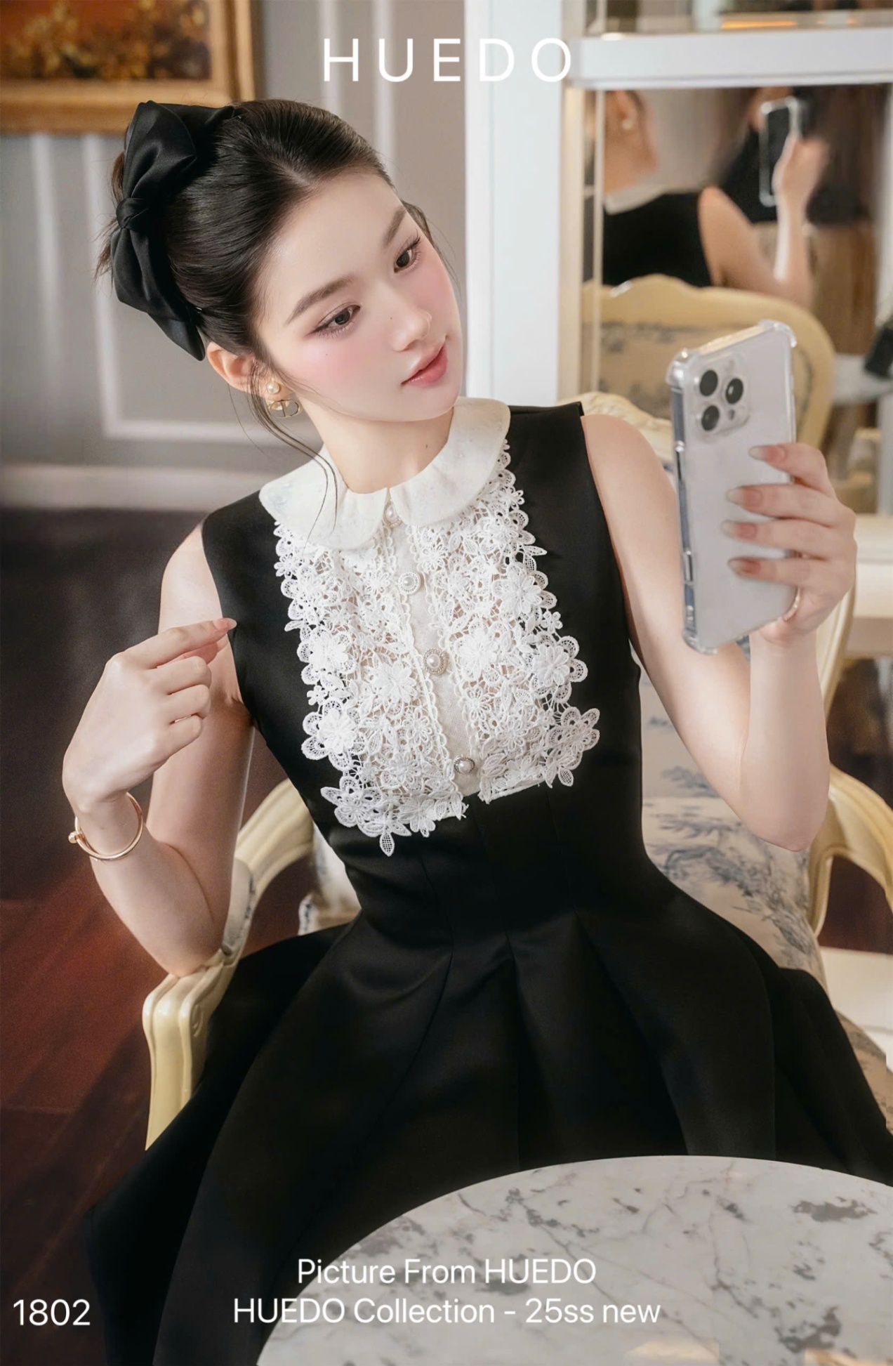 V1802 - ĐẦM PHỐI REN NÚT NGỌC