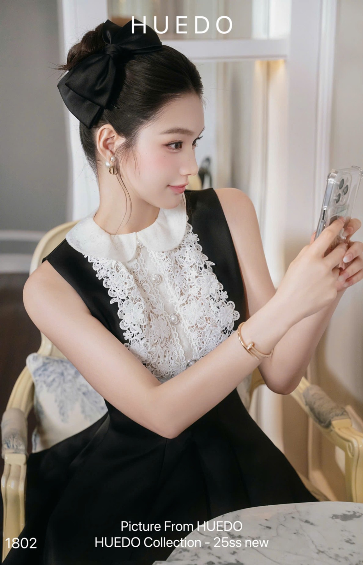 V1802 - ĐẦM PHỐI REN NÚT NGỌC