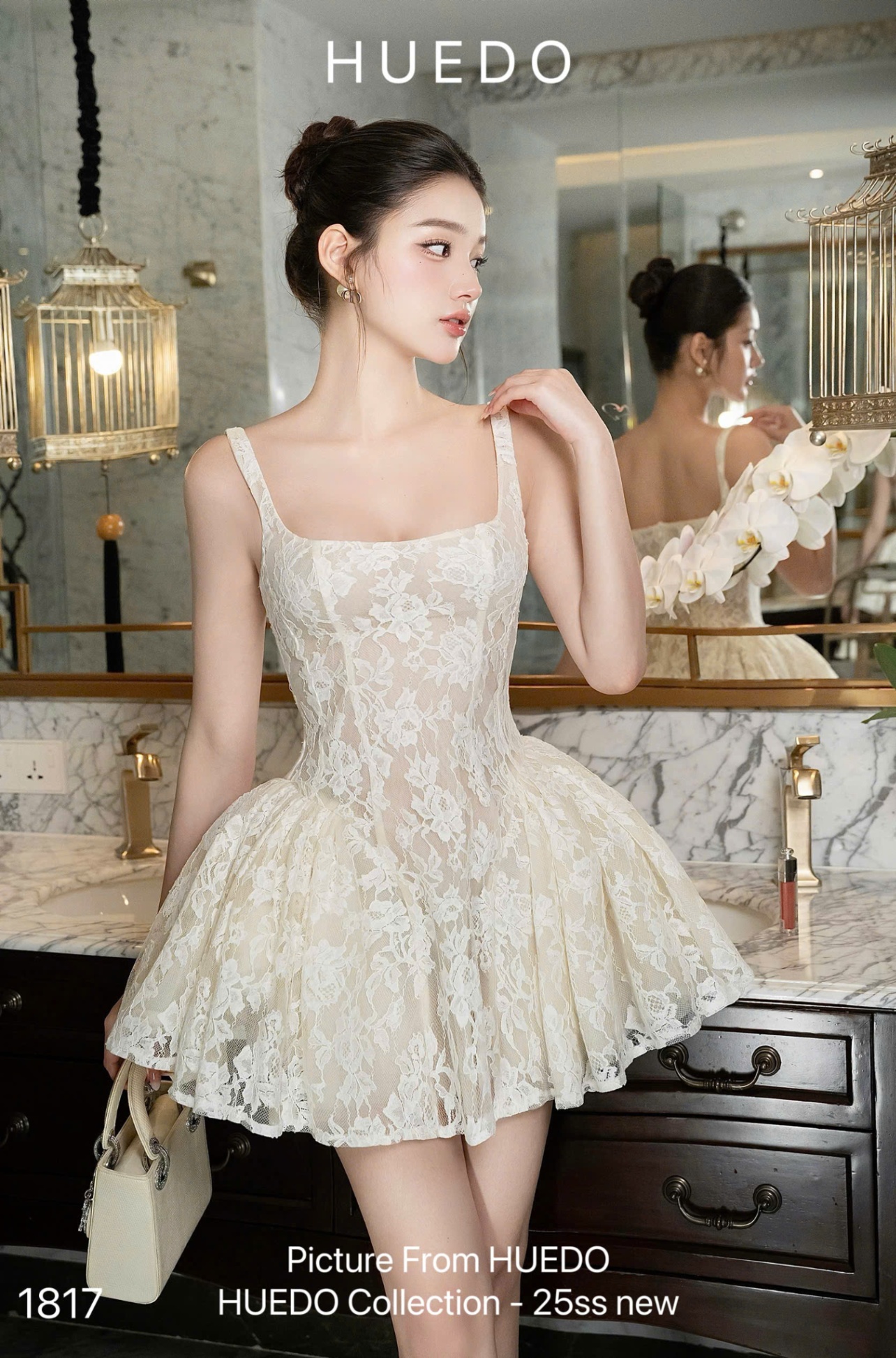 V1817 - ĐẦM REN 2D NHÚN HÔNG