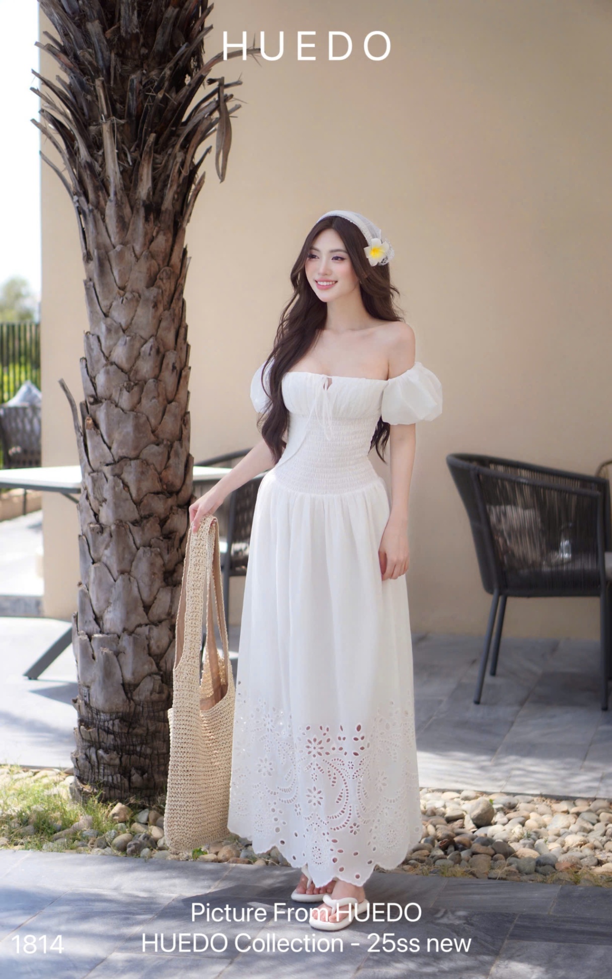 V1814 - ĐẦM MAXI TRỄ VAI BOI THÊU