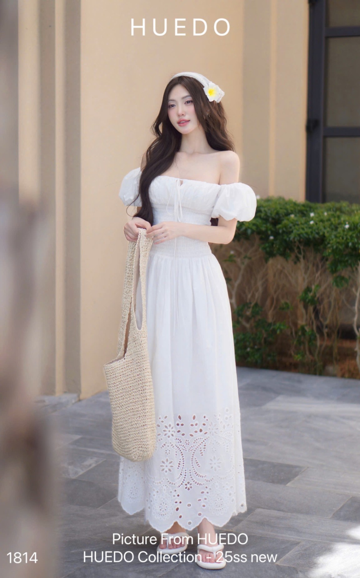 V1814 - ĐẦM MAXI TRỄ VAI BOI THÊU