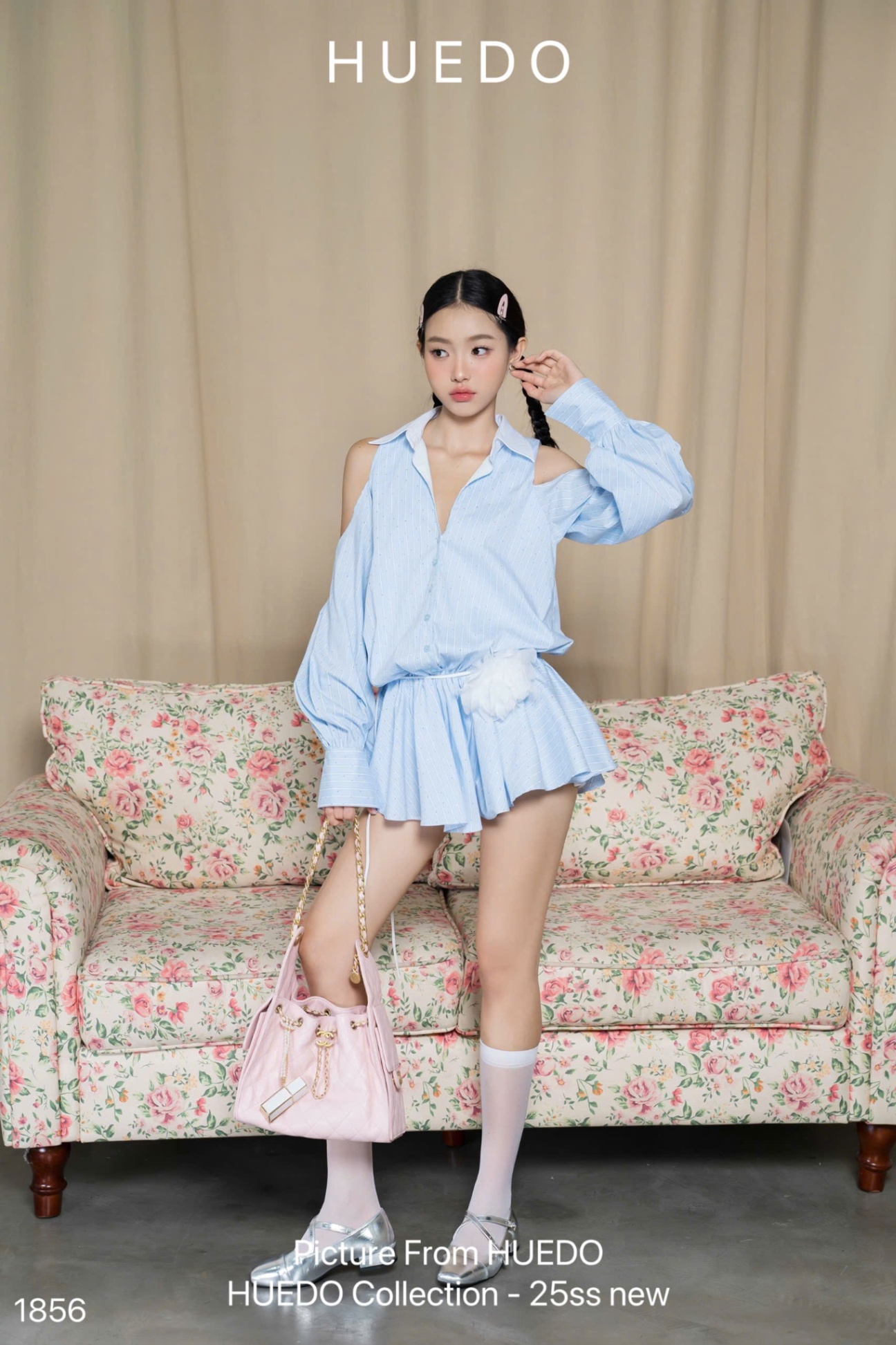 V1856 - ĐẦM SỌC ĐÁ HOA EO