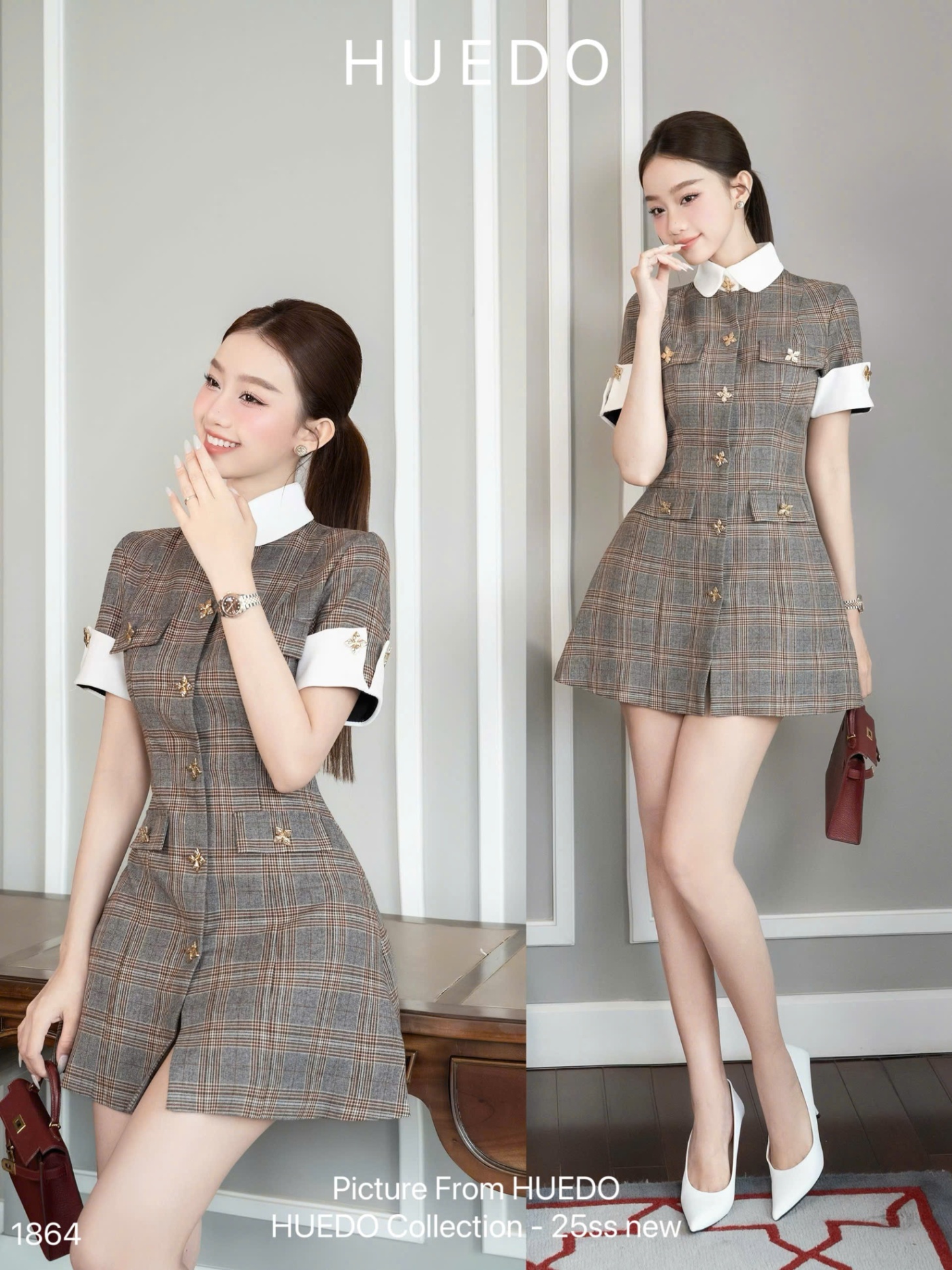 V1864 - ĐẦM PHỐI CỔ TAY