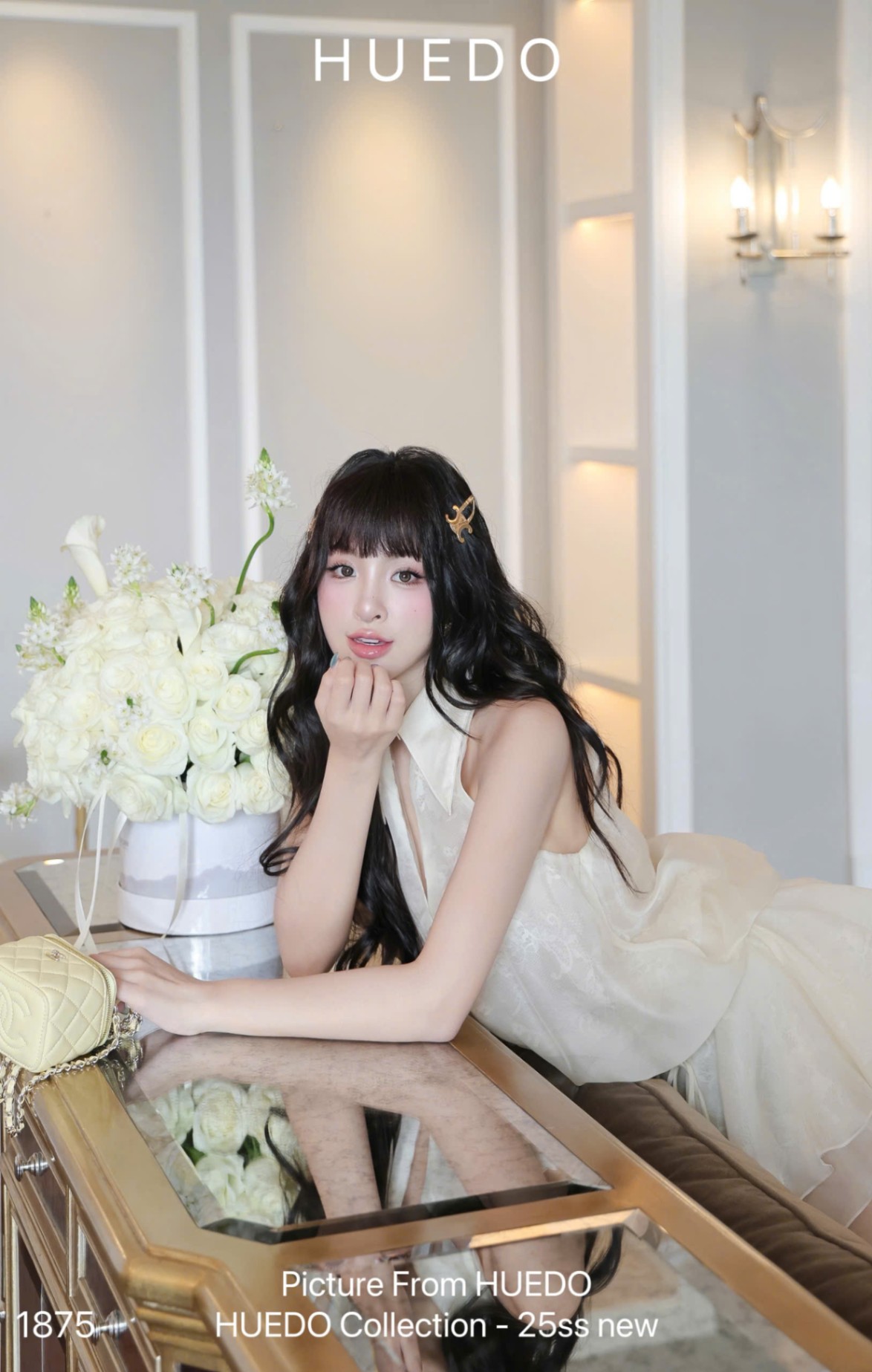 V1875 - ĐẦM SN CỔ SM BO EO NÚT NGỌC TRAI