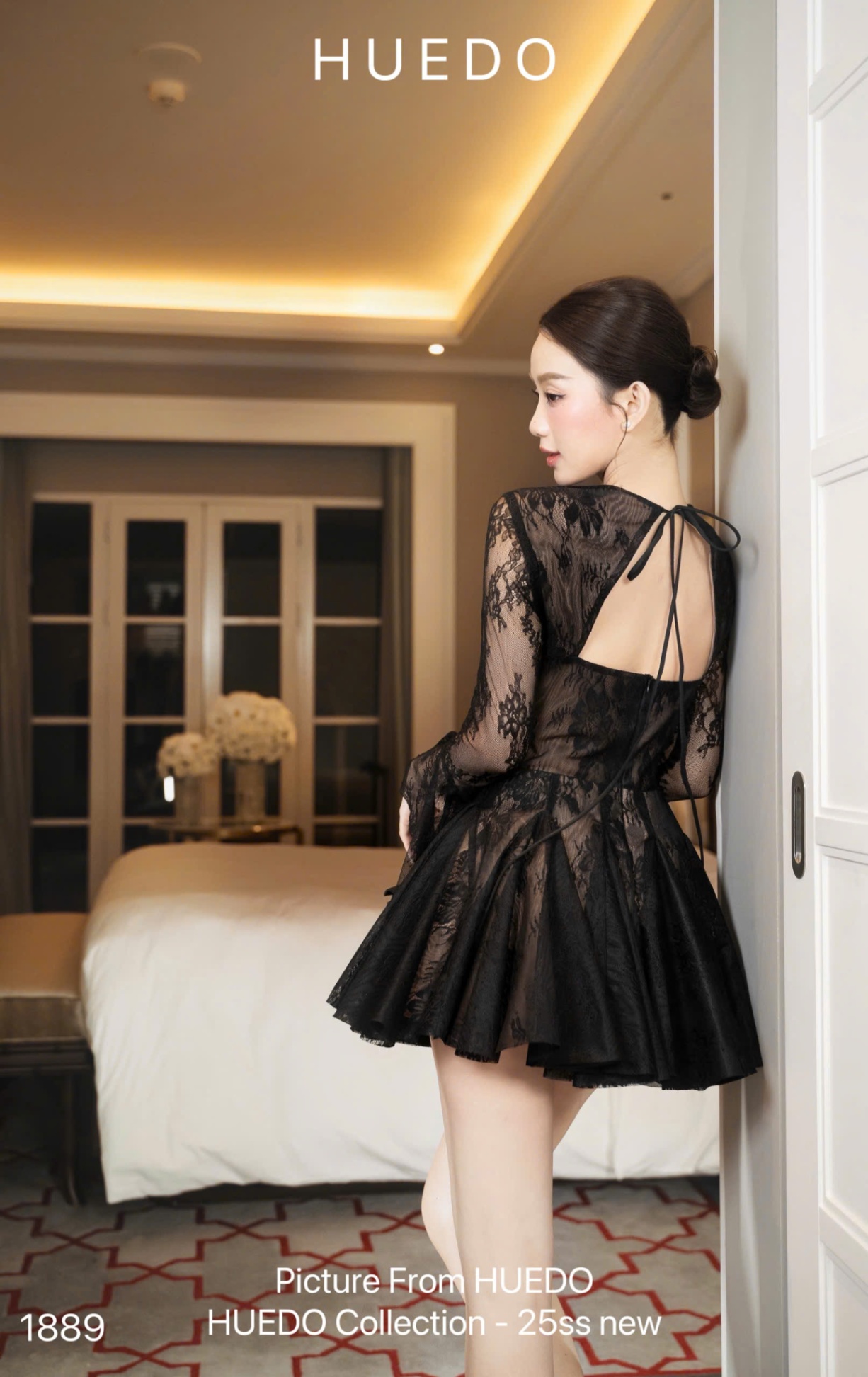 V1889 - ĐẦM REN XOÈ CUT LƯNG